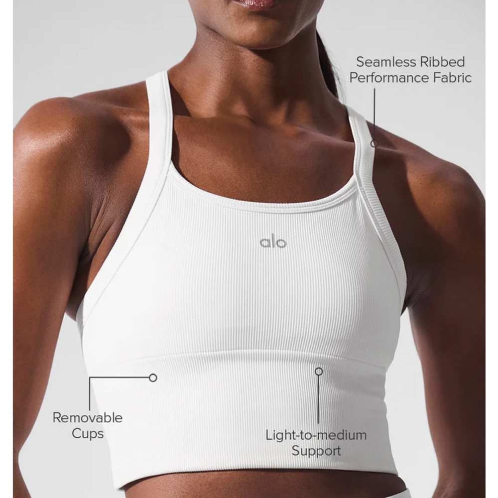 ALO Yoga White Ribbed Seamless Sports Bra